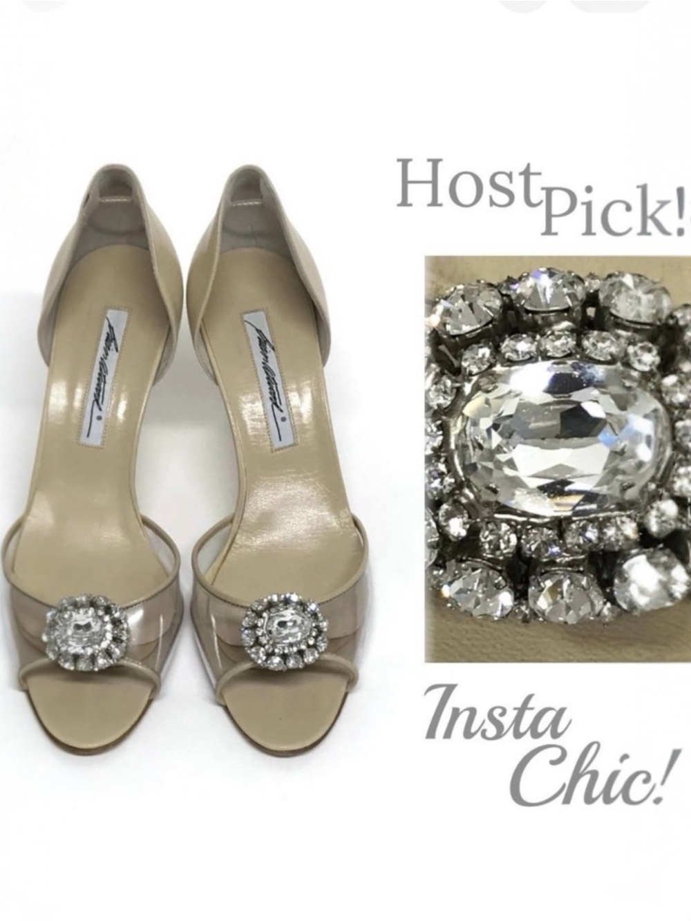 BRIAN ATWOOD Clear & Nude D'Orsay Heels Prom Pumps w CRYSTALS 38 7.5 8